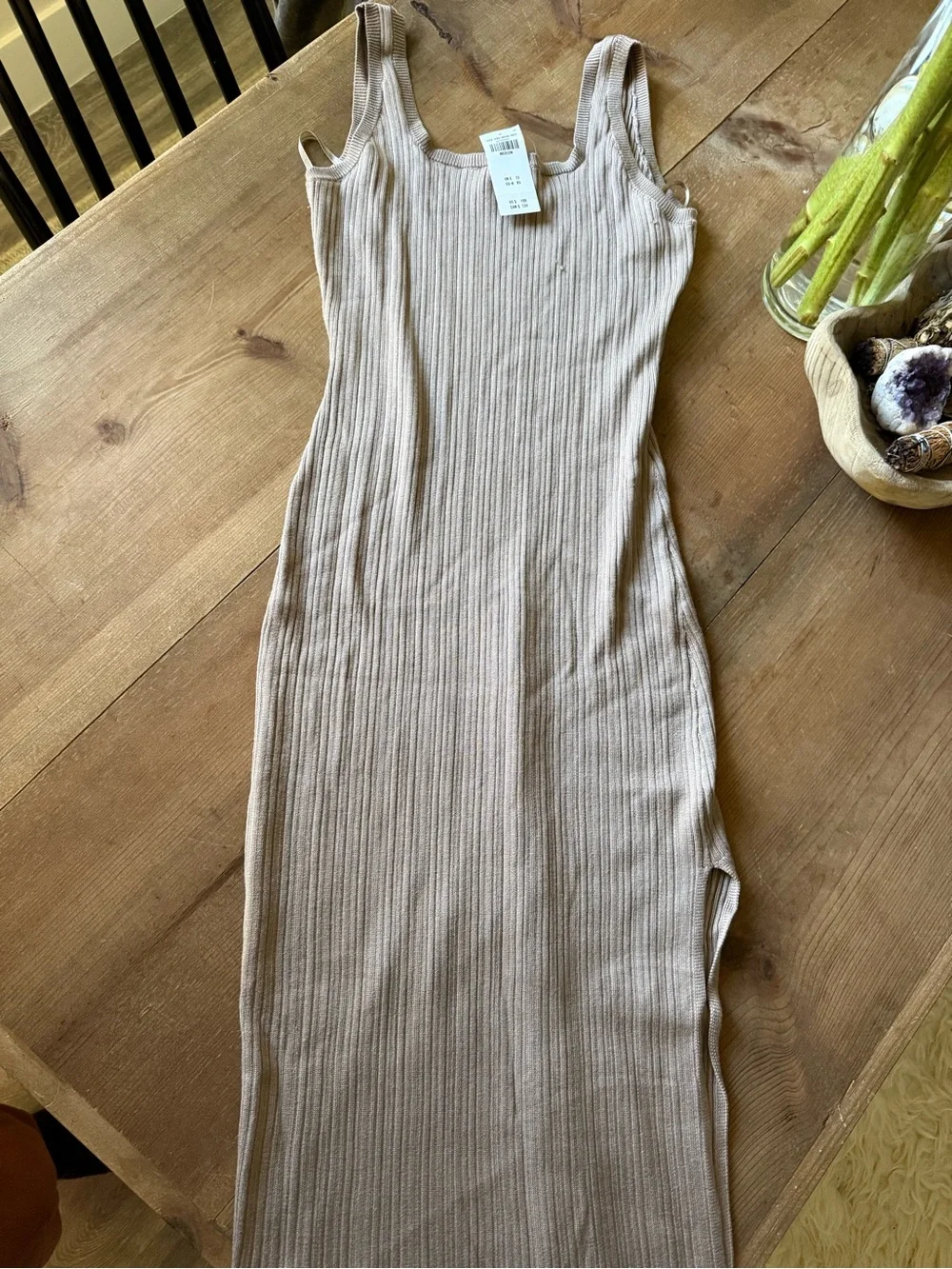 NWT Abercrombie & Fitch Ribbed Knit Midi Sweater Dress Taupe Beige Size Medium